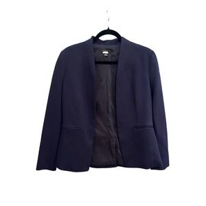 J‎ Crew Navy Blue Open Front Collarless Blazer Jacket Women Size 8 Viscose Blend